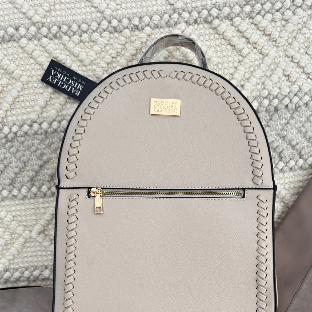 Badgley Mischka Taupe Backpack with Gold Accents